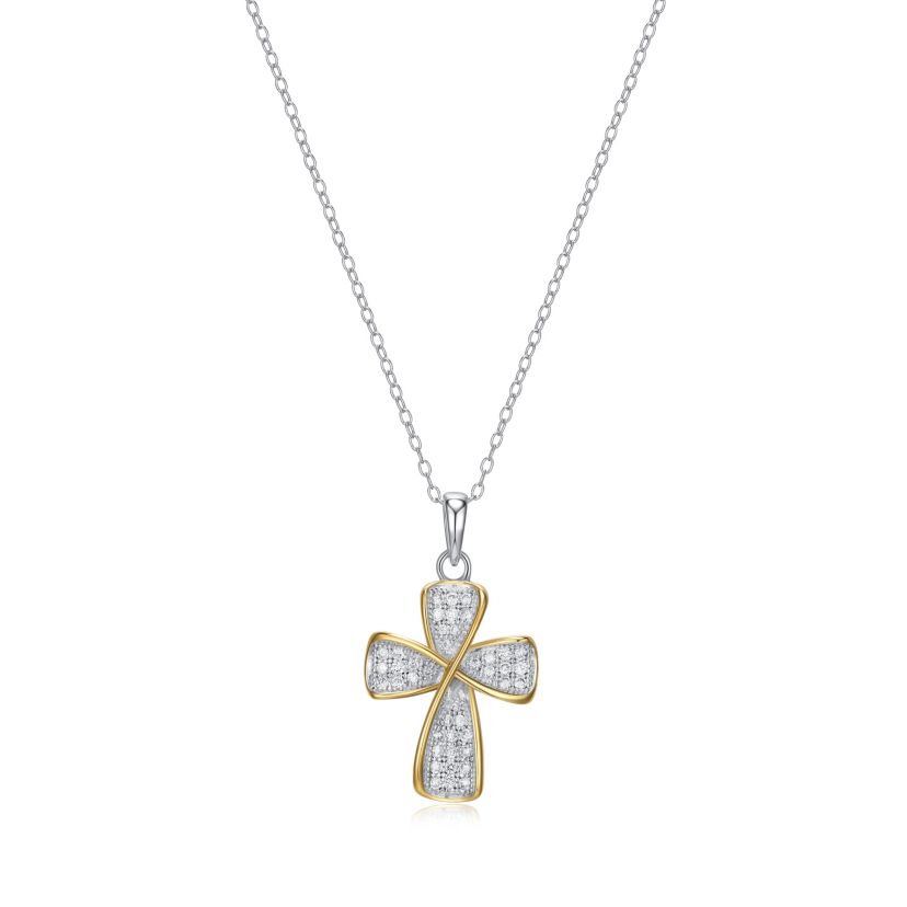 Lab Created Two-tone 1/3 CT TW Lab Grown Diamond Cross Necklace