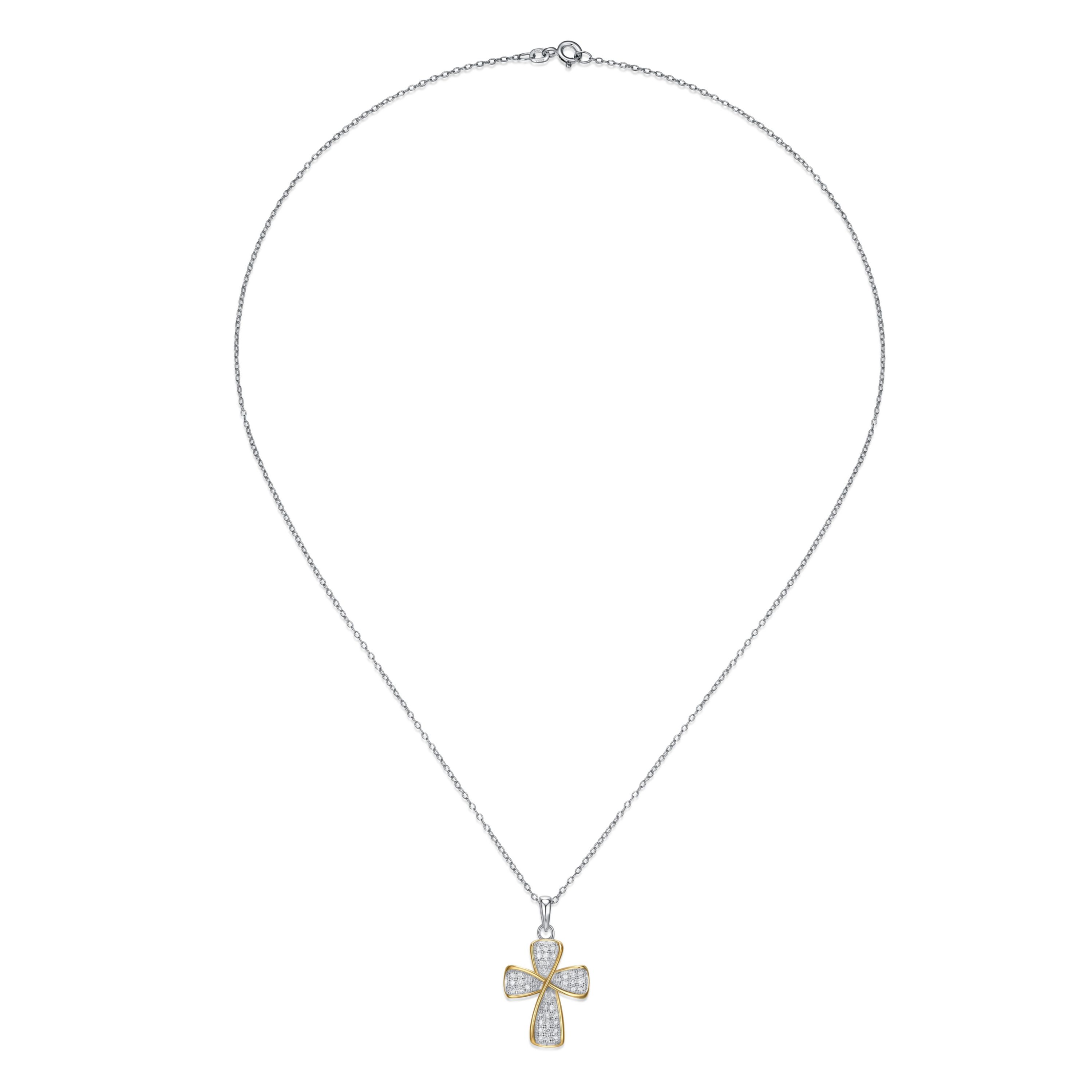 Lab Created Two-tone 1/3 CT TW Lab Grown Diamond Cross Necklace