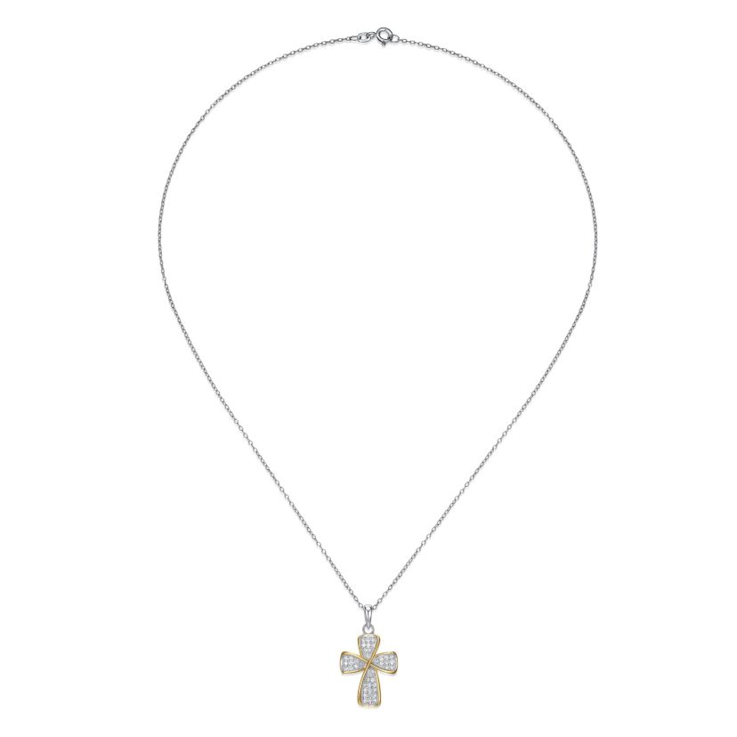 Lab Created Two-tone 1/3 CT TW Lab Grown Diamond Cross Necklace