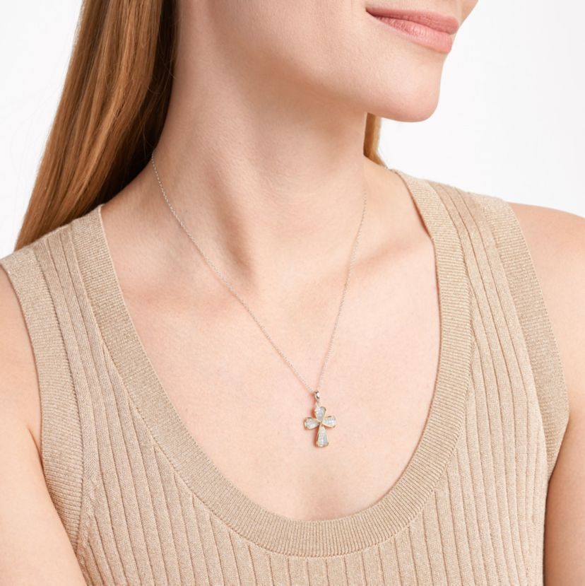 Lab Created Two-tone 1/3 CT TW Lab Grown Diamond Cross Necklace