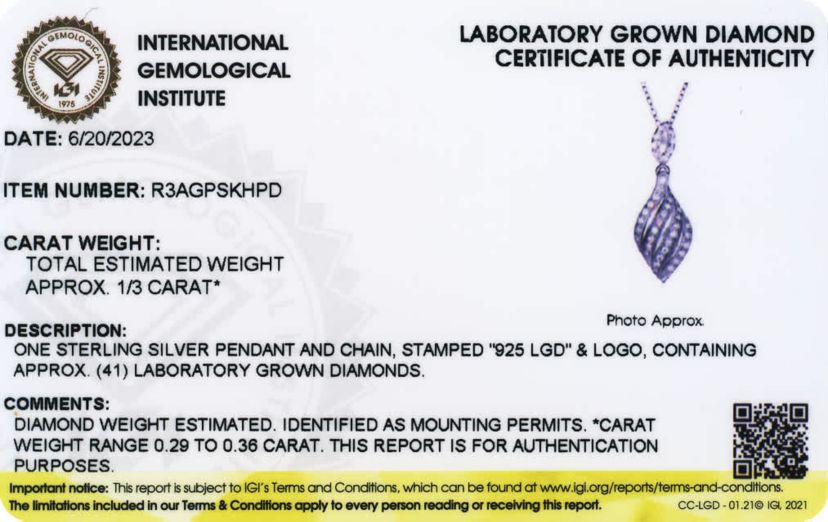 Lab Created Rhodium Plated Sterling Silver 1/3 CT TW Lab Grown Diamond Necklace