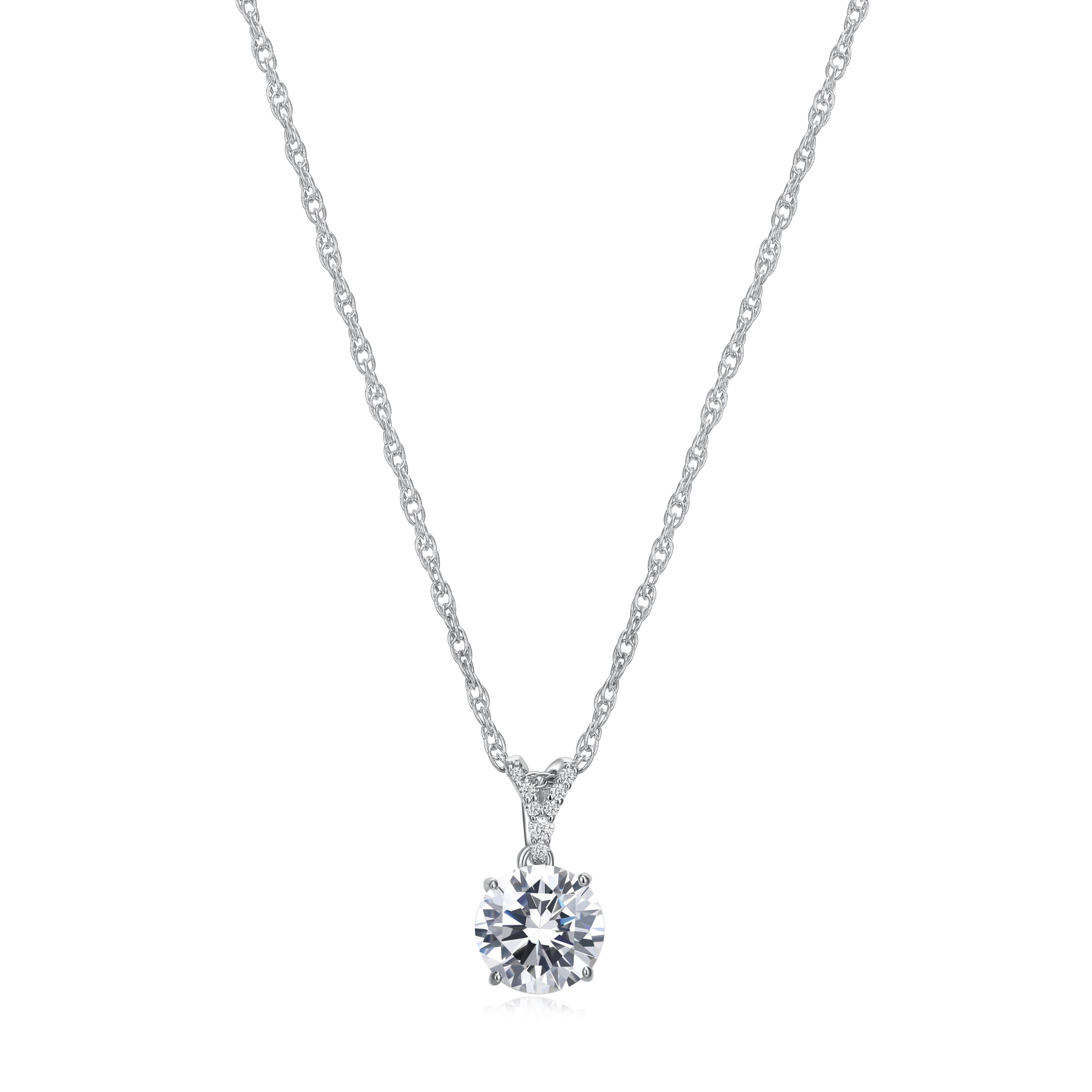 Rhodium Plated Sterling Silver Solitaire Moissanite Necklace