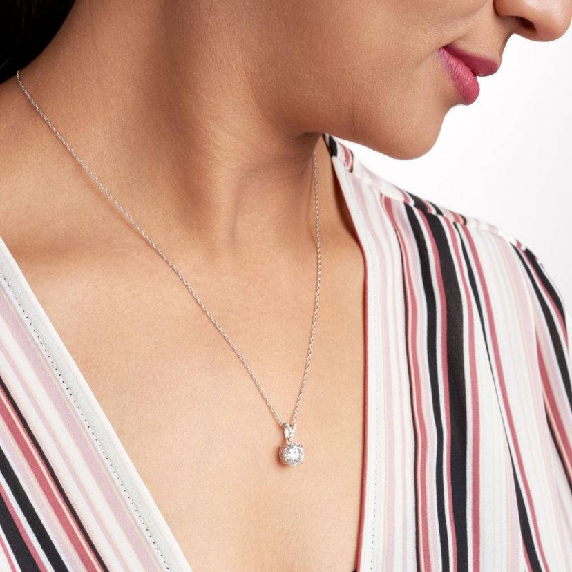 Rhodium Plated Sterling Silver Solitaire Moissanite Necklace