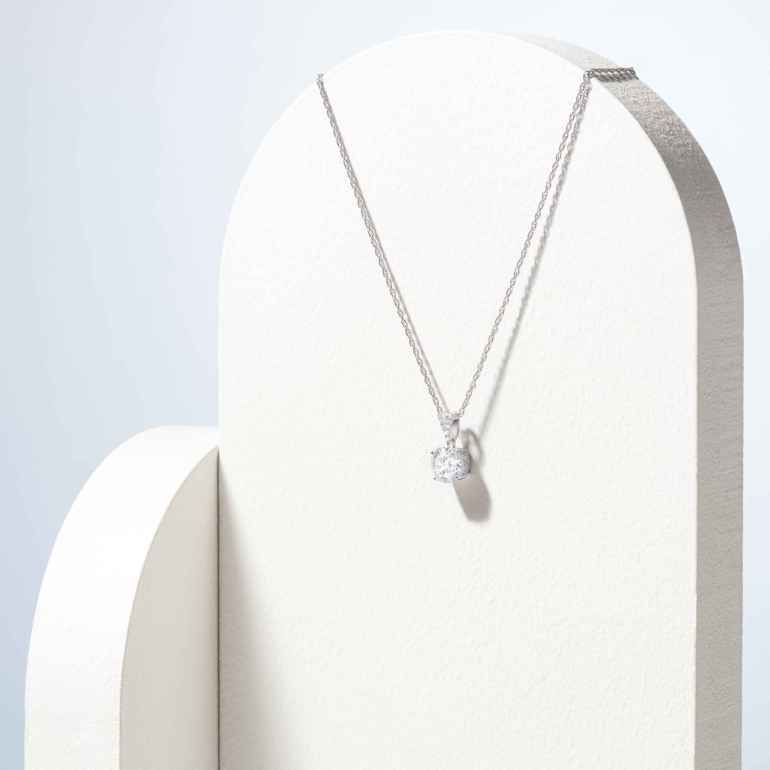 Rhodium Plated Sterling Silver Solitaire Moissanite Necklace