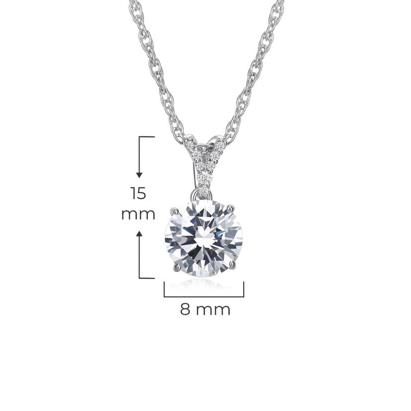 Rhodium Plated Sterling Silver Solitaire Moissanite Necklace