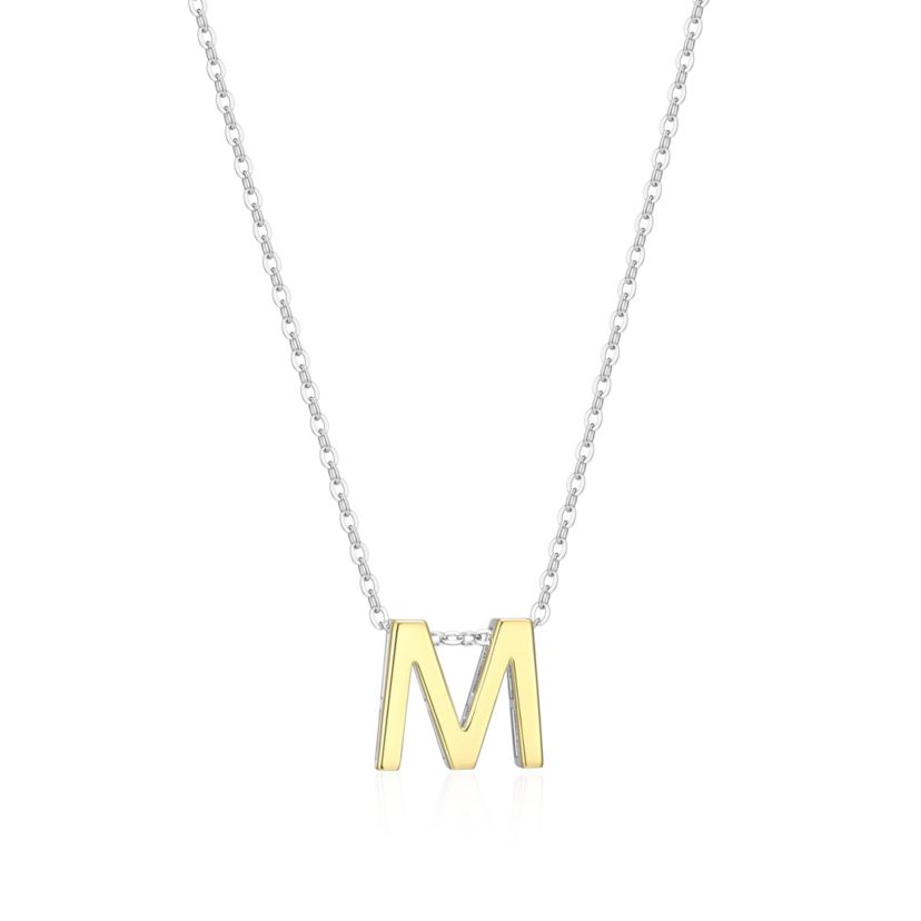 Lab Created Rhodium Plated Sterling Silver Womens Created Moissanite "M" Pendant Necklace