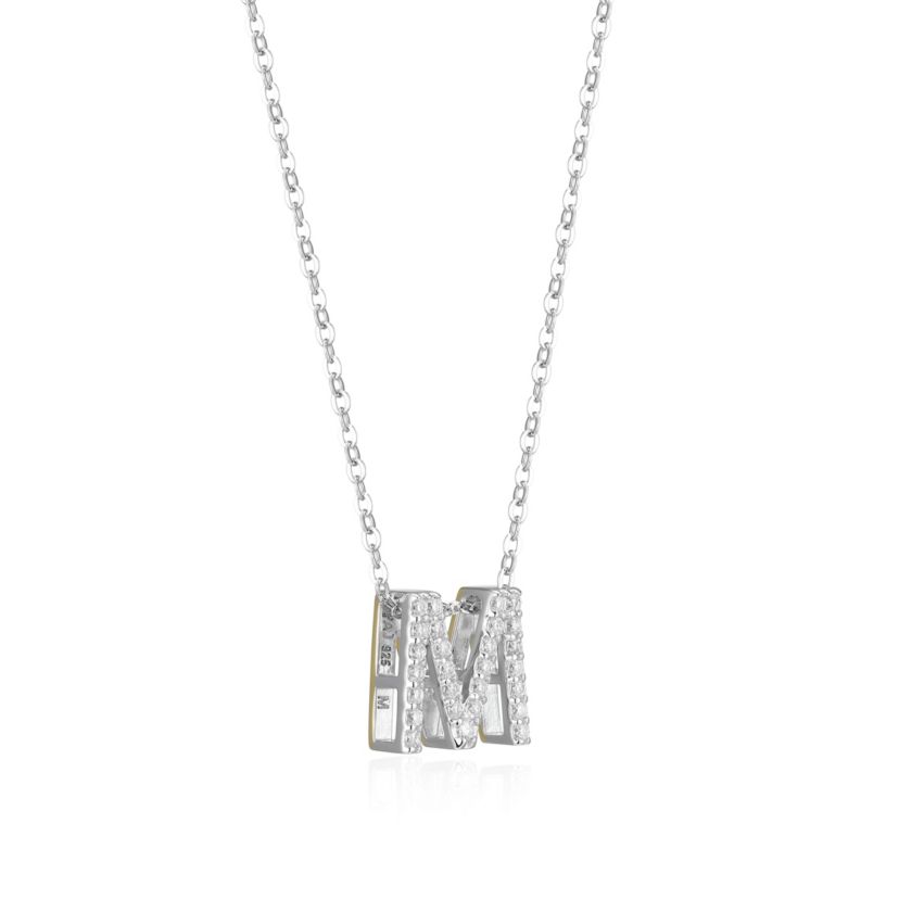 Lab Created Rhodium Plated Sterling Silver Womens Created Moissanite "M" Pendant Necklace