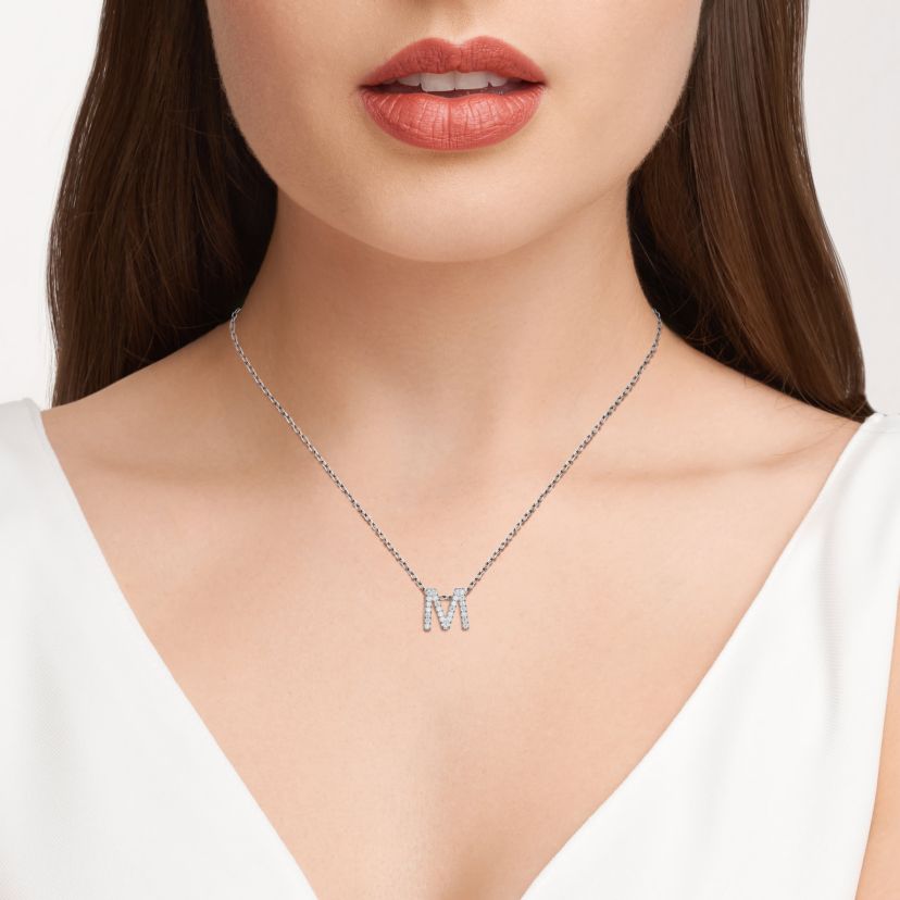 Lab Created Rhodium Plated Sterling Silver Womens Created Moissanite "M" Pendant Necklace