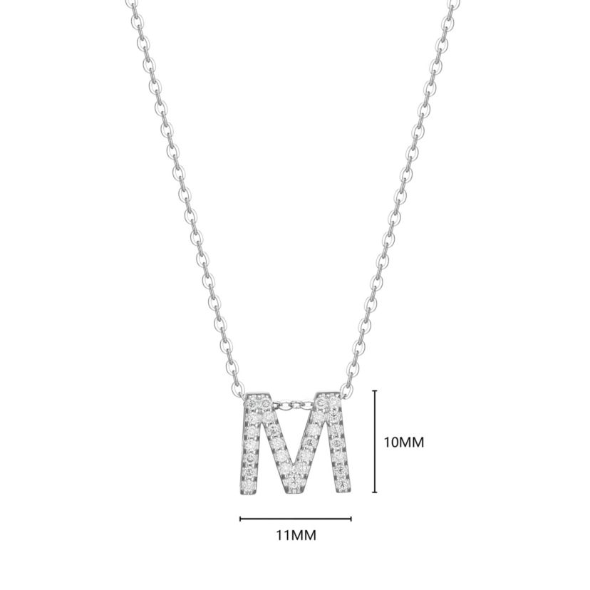 Lab Created Rhodium Plated Sterling Silver Womens Created Moissanite "M" Pendant Necklace