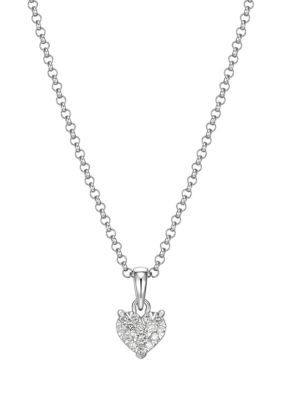 LuxLab Lab Created Rhodium Over Sterling Silver Heart Pendant Featuring 1/5 CT TW Lab Grown Diamond