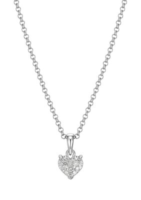 Paj Lab Created Platinum Over Sterling Silver Heart Pendant Featuring 1/5 Ct Tw Lab Grown Diamond