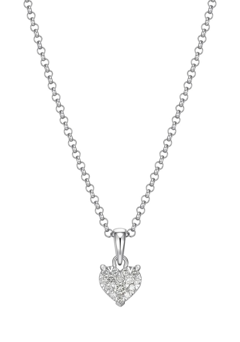 Lab Created Rhodium Over Sterling Silver Heart Pendant Featuring 1/5 CT TW Lab Grown Diamond