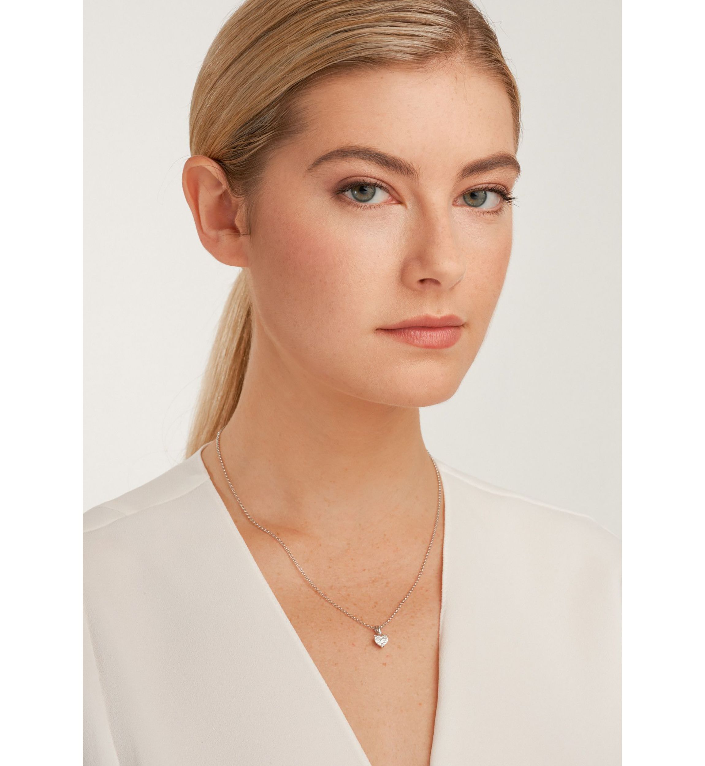 Lab Created Rhodium Over Sterling Silver Heart Pendant Featuring 1/5 CT TW Lab Grown Diamond