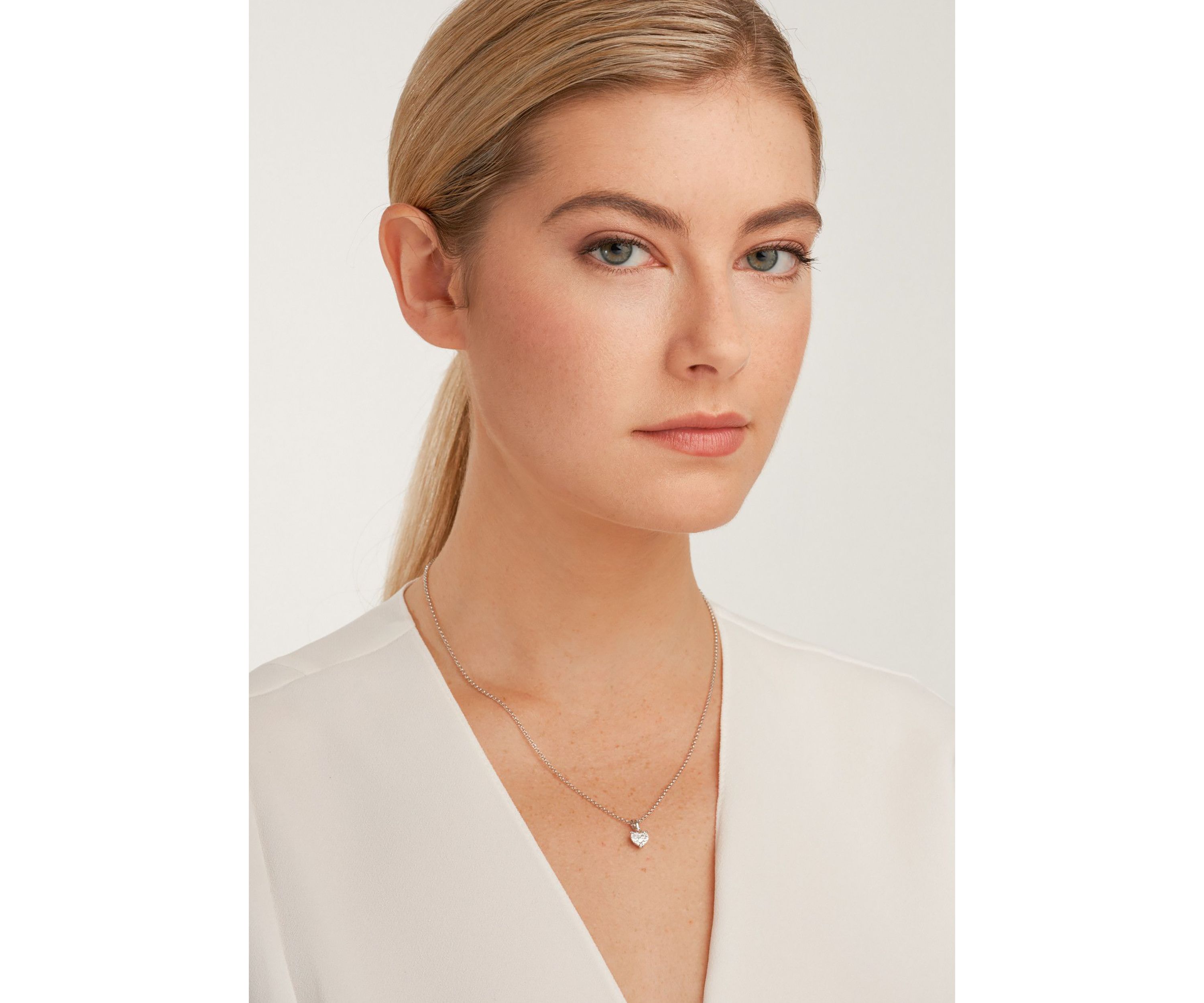 Lab Created Rhodium Over Sterling Silver Heart Pendant Featuring 1/5 CT TW Lab Grown Diamond