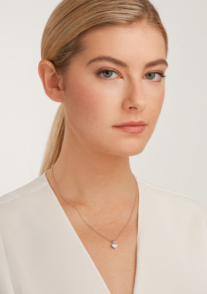 Lab Created Rhodium Over Sterling Silver Heart Pendant Featuring 1/5 CT TW Lab Grown Diamond