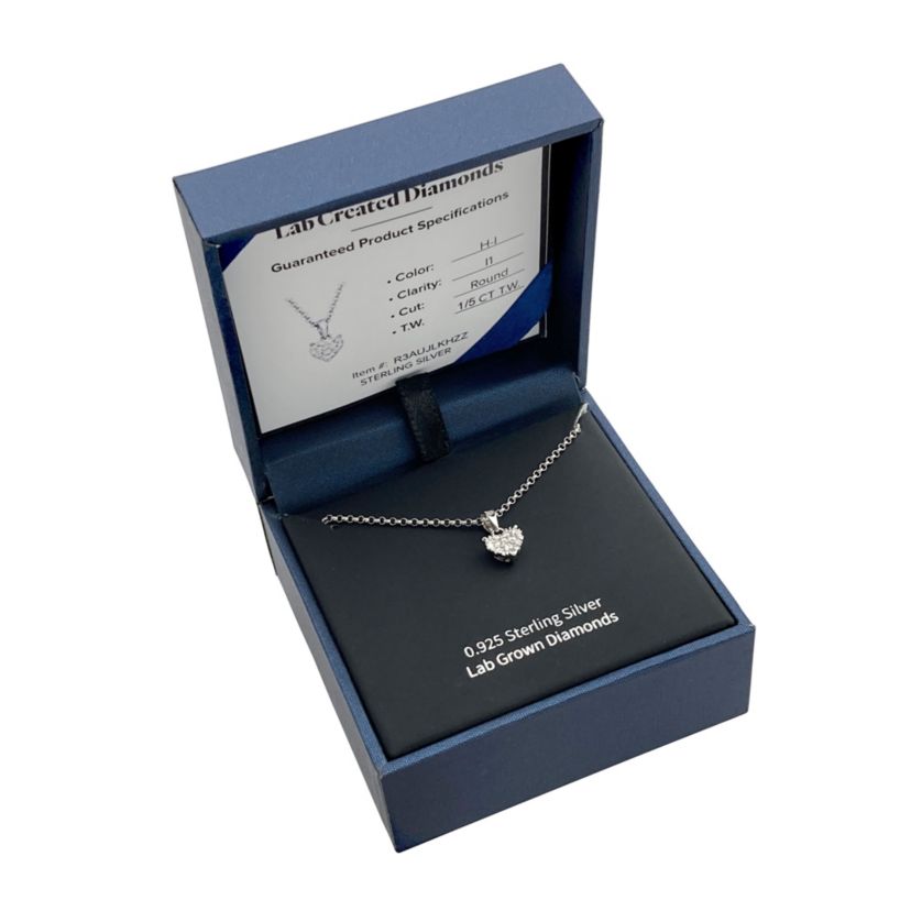 Lab Created Rhodium Over Sterling Silver Heart Pendant Featuring 1/5 CT TW Lab Grown Diamond