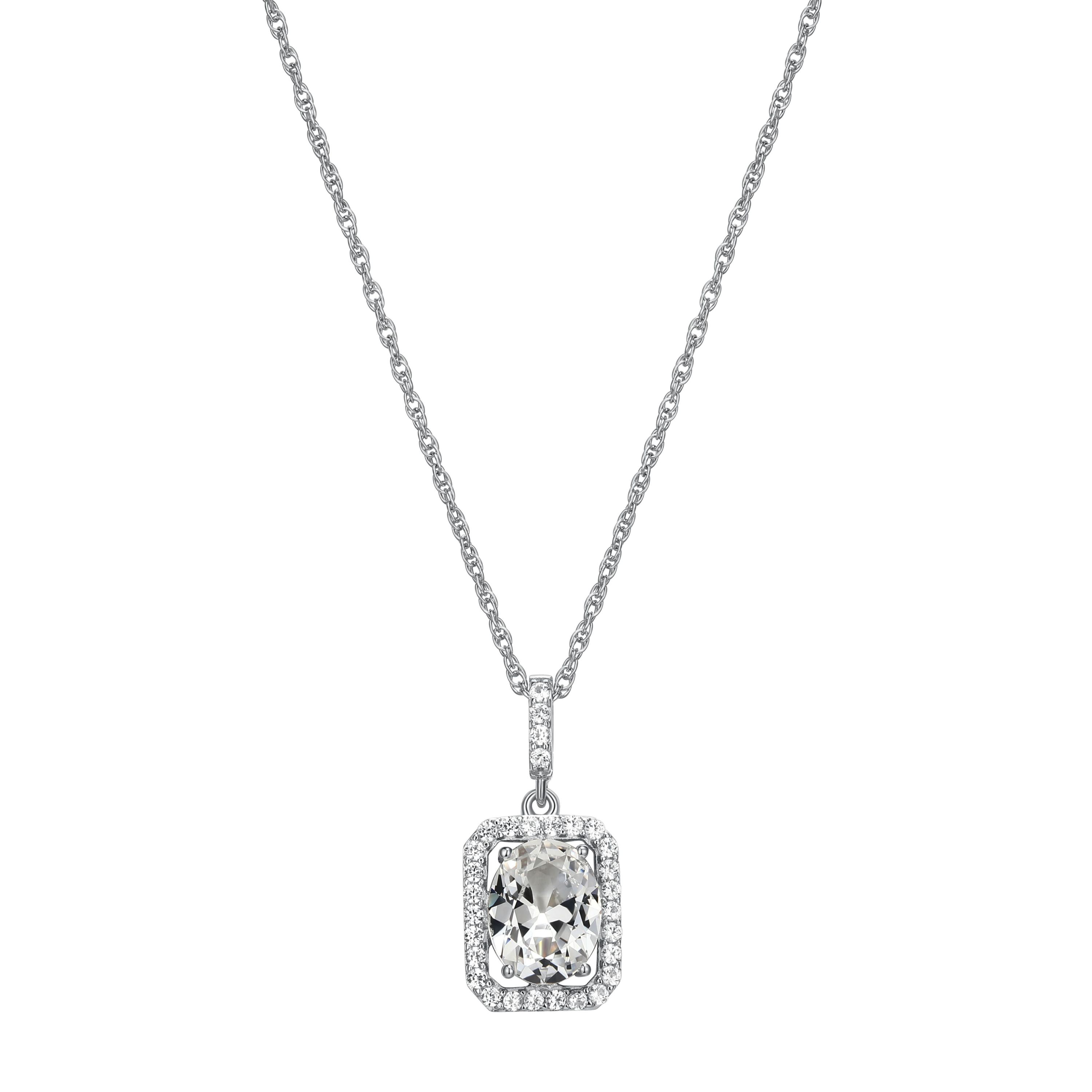 Rhodium Plated Sterling Silver  Moissanite Halo Necklace