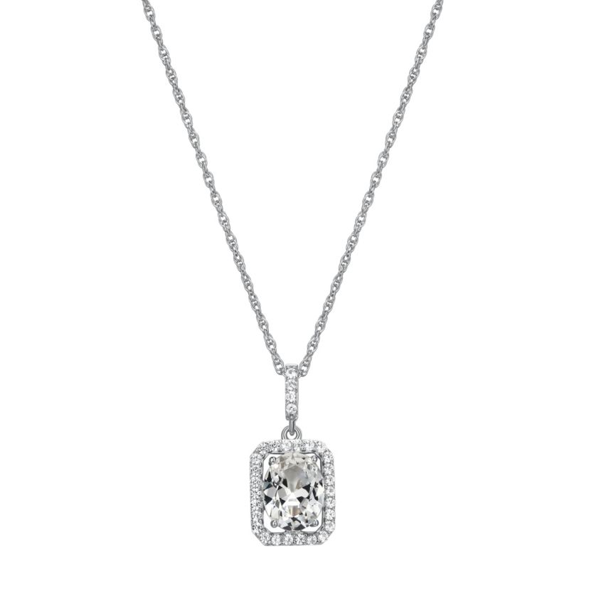 Rhodium Plated Sterling Silver  Moissanite Halo Necklace
