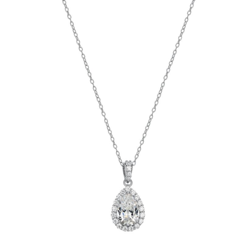 Pear Shaped Moissanite Necklace in 18k Gold or Rhodium Plated Sterling Silver