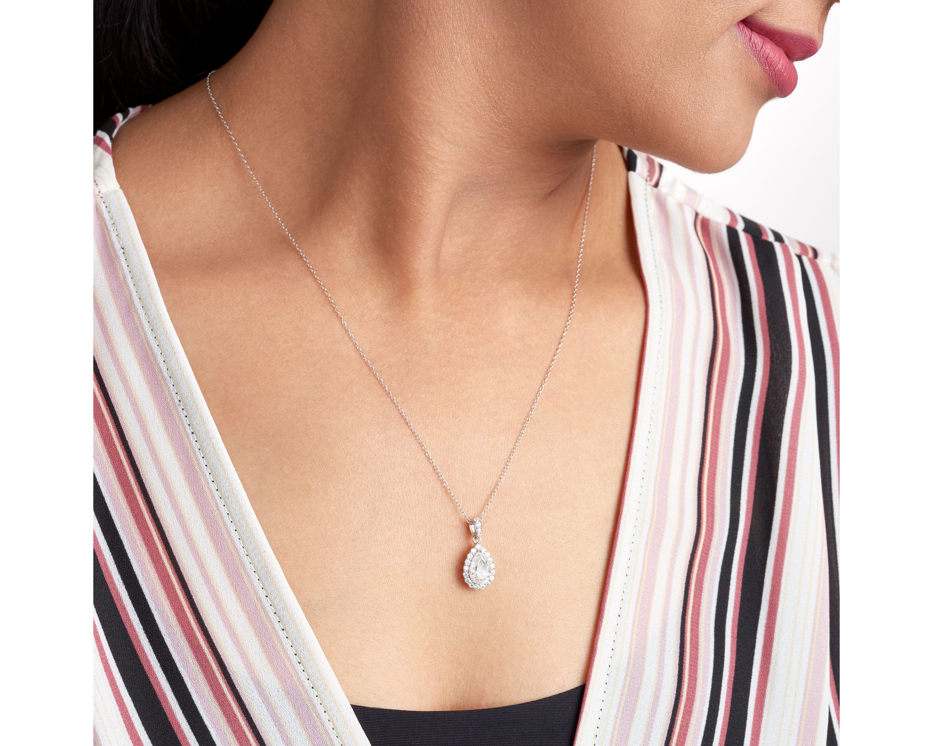 Pear Shaped Moissanite Necklace in 18k Gold or Rhodium Plated Sterling Silver