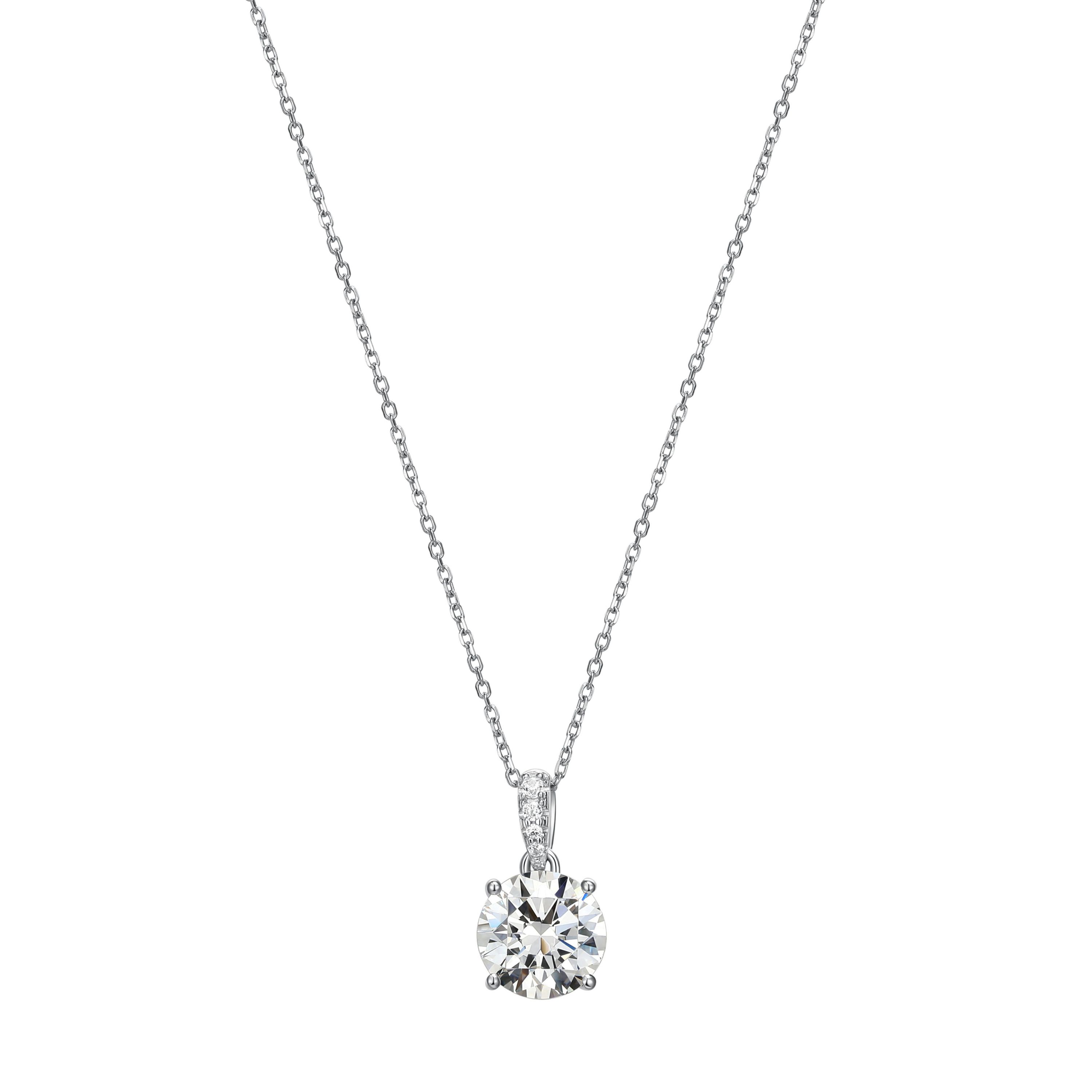 Two-tone Sterling Silver Solitaire Moissanite  Necklace