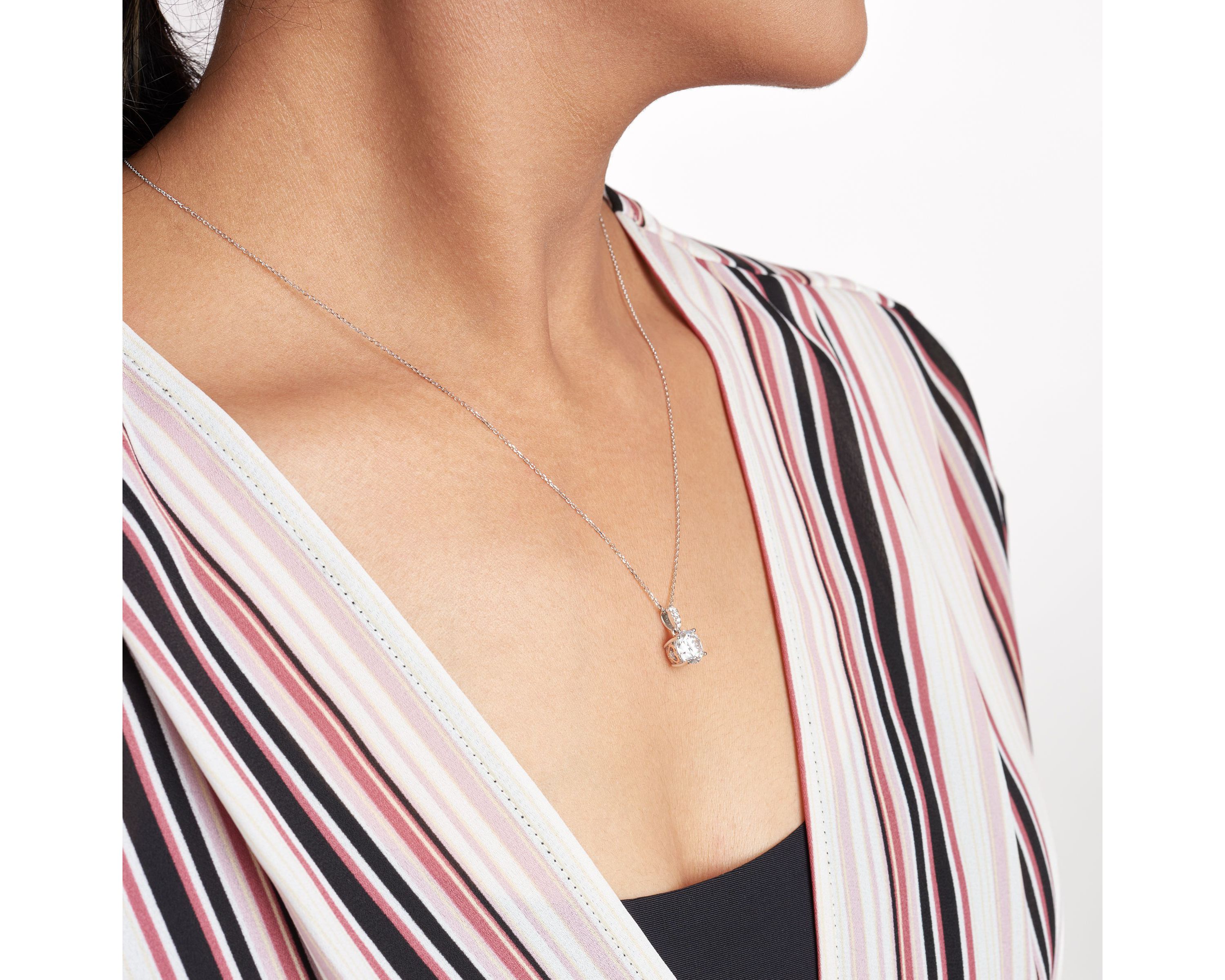 Two-tone Sterling Silver Solitaire Moissanite  Necklace