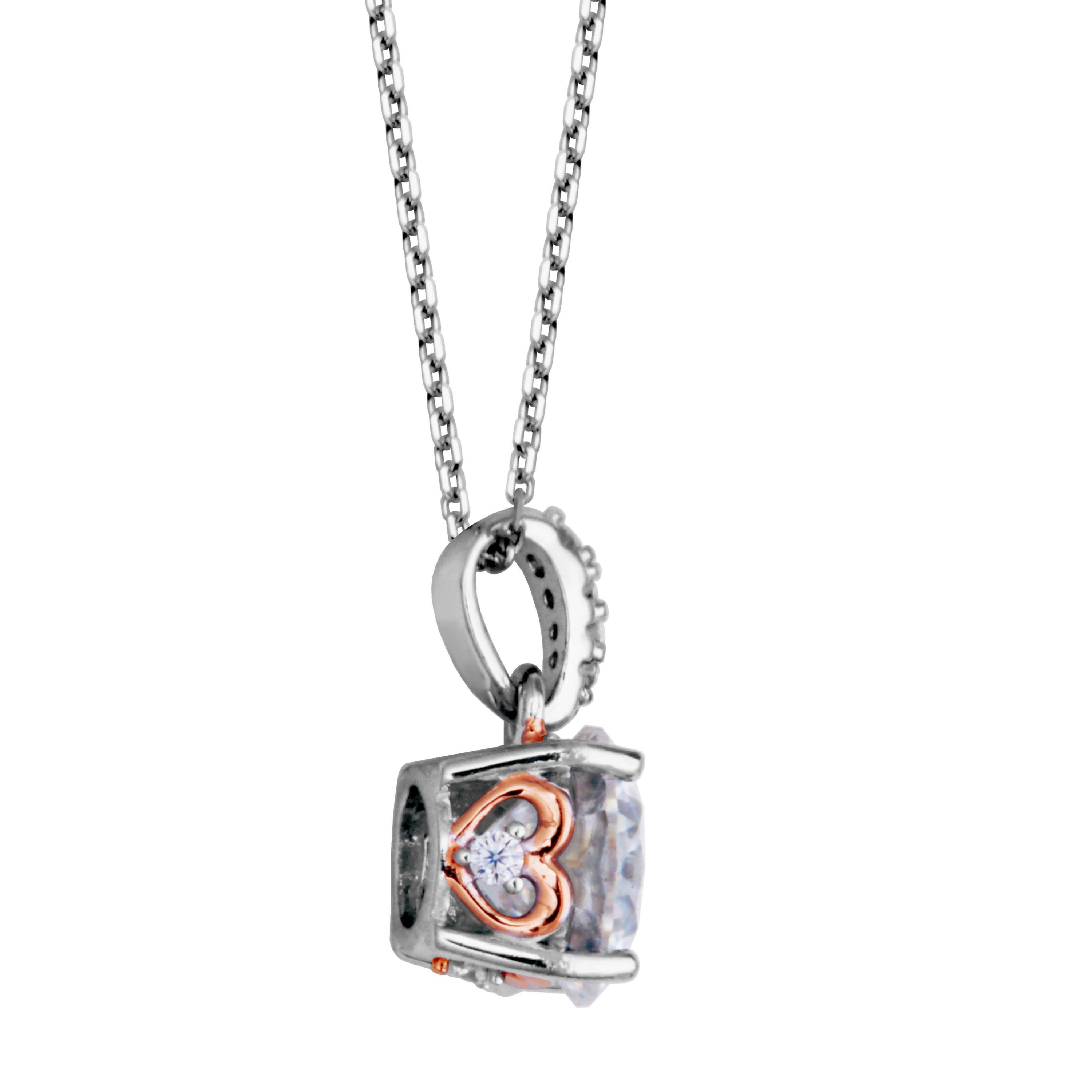 Two-tone Sterling Silver Solitaire Moissanite  Necklace