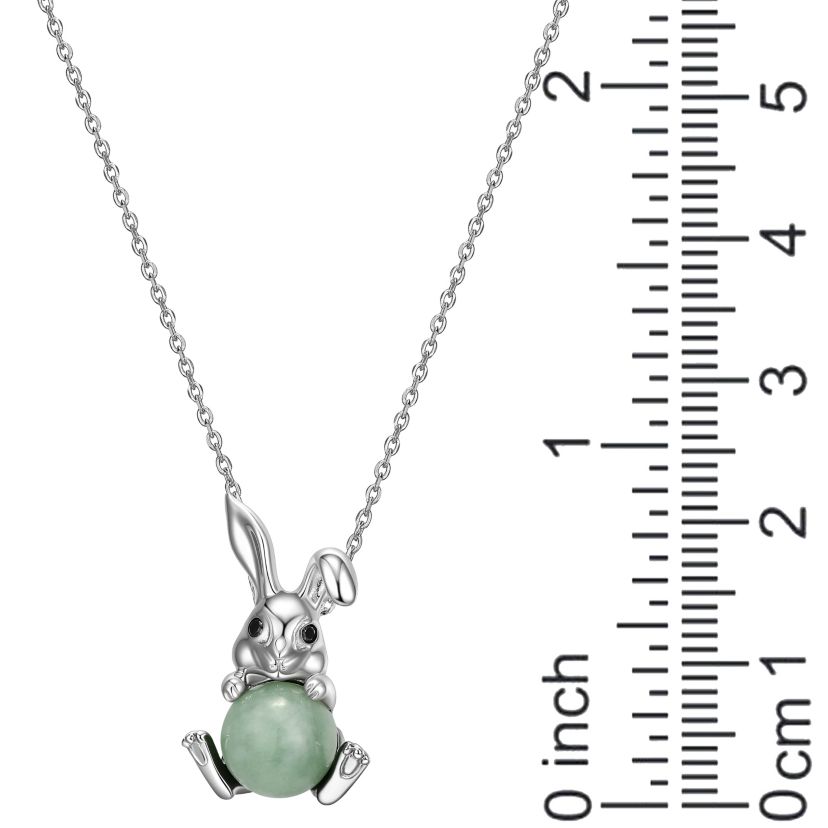 Rhodium Plated Sterling Silver Genuine Jade Rabit Pendant
