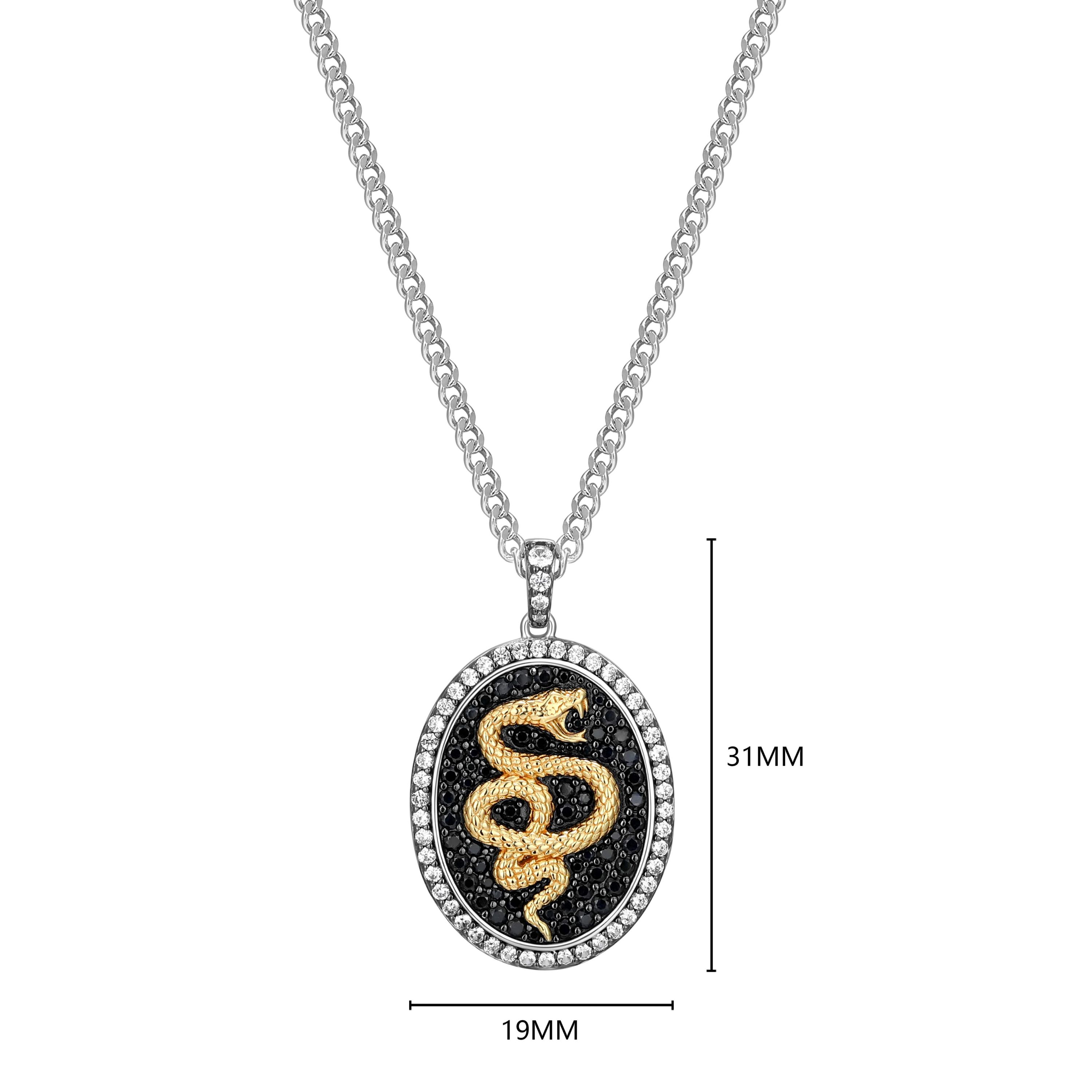 Two Tone Sterling Silver Mens Genuine Black Sapphire and Created White Sapphire Oval Snake Pendant Necklace