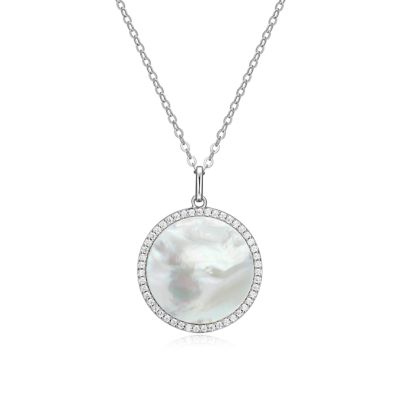 Aurealis Genuine Round Mother of Pearl Sterling Silver Necklace