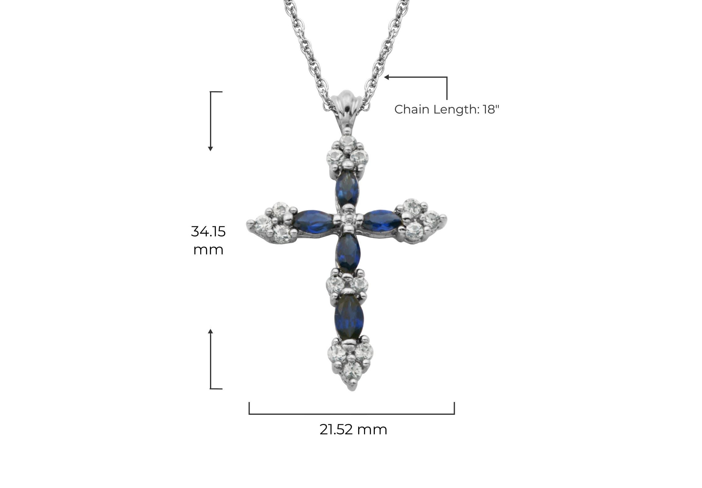 Blue & White Sapphire Classic Cross Pendant Necklace in Rhodium Plated Sterling Silver