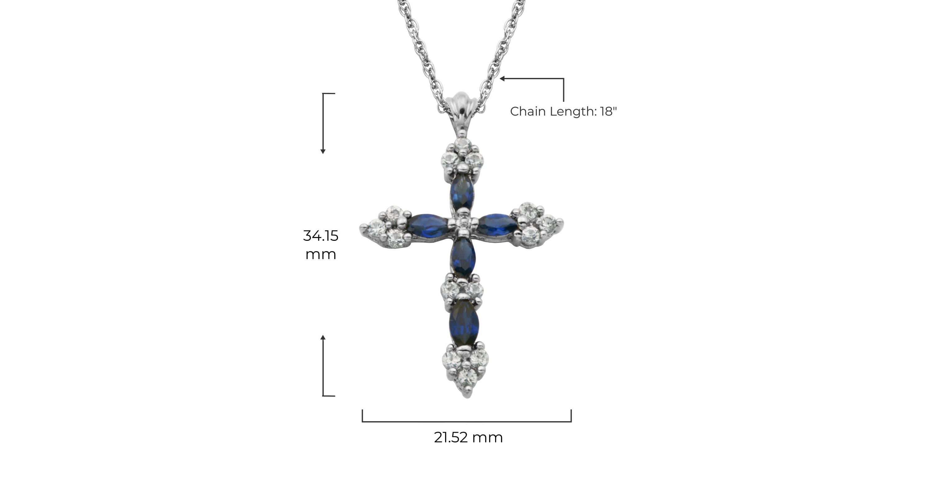 Blue & White Sapphire Classic Cross Pendant Necklace in Rhodium Plated Sterling Silver