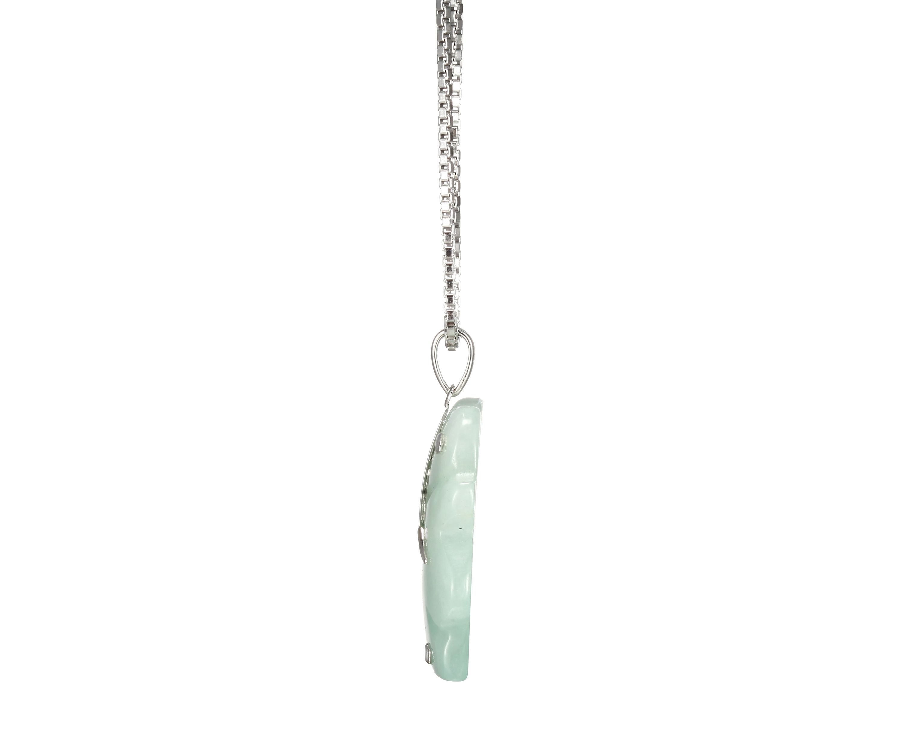 Green Jade Elephant Pendant Necklace in Sterling Silver