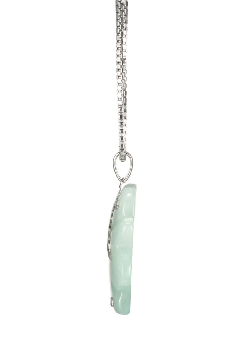 Green Jade Elephant Pendant Necklace in Sterling Silver