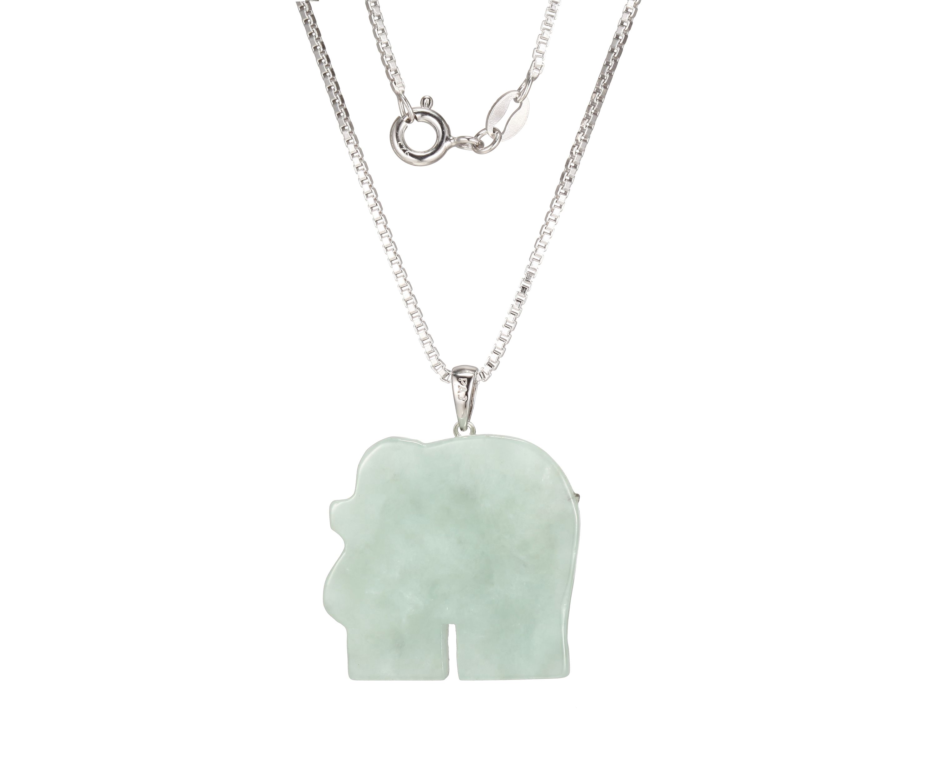 Green Jade Elephant Pendant Necklace in Sterling Silver