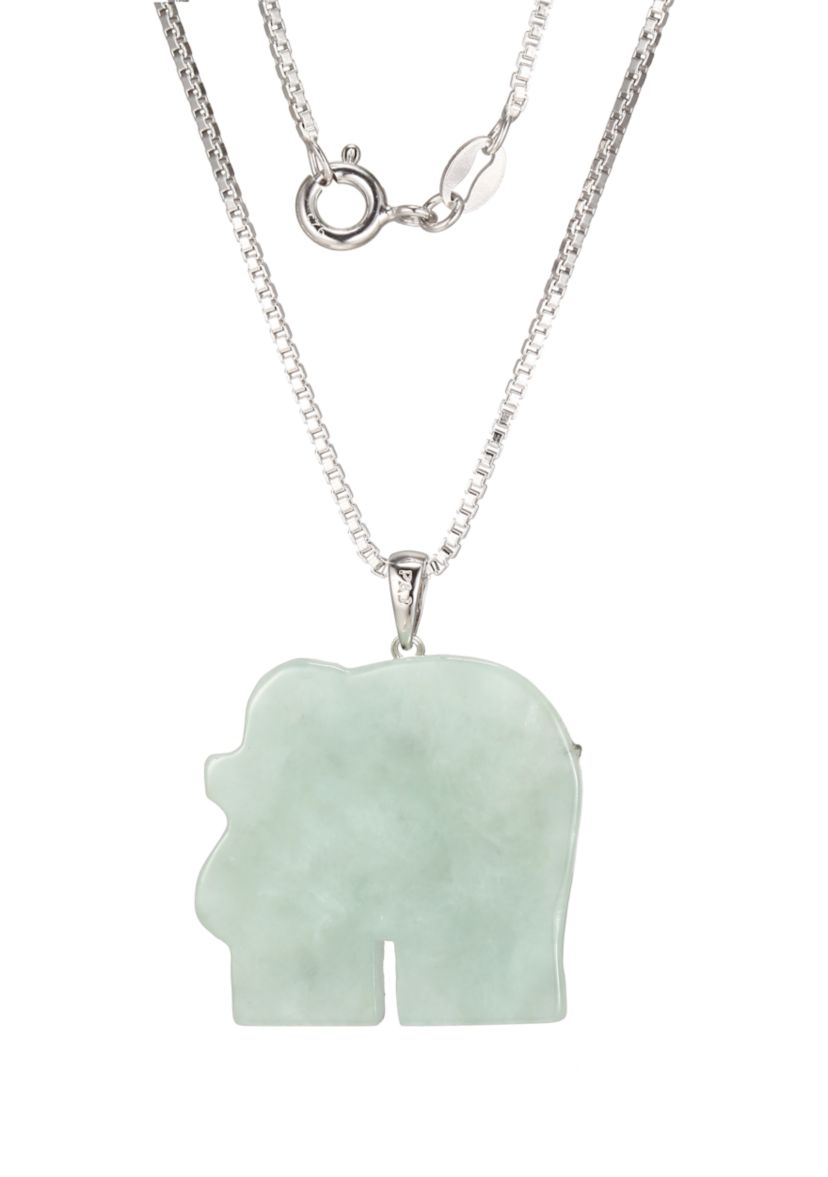 Green Jade Elephant Pendant Necklace in Sterling Silver