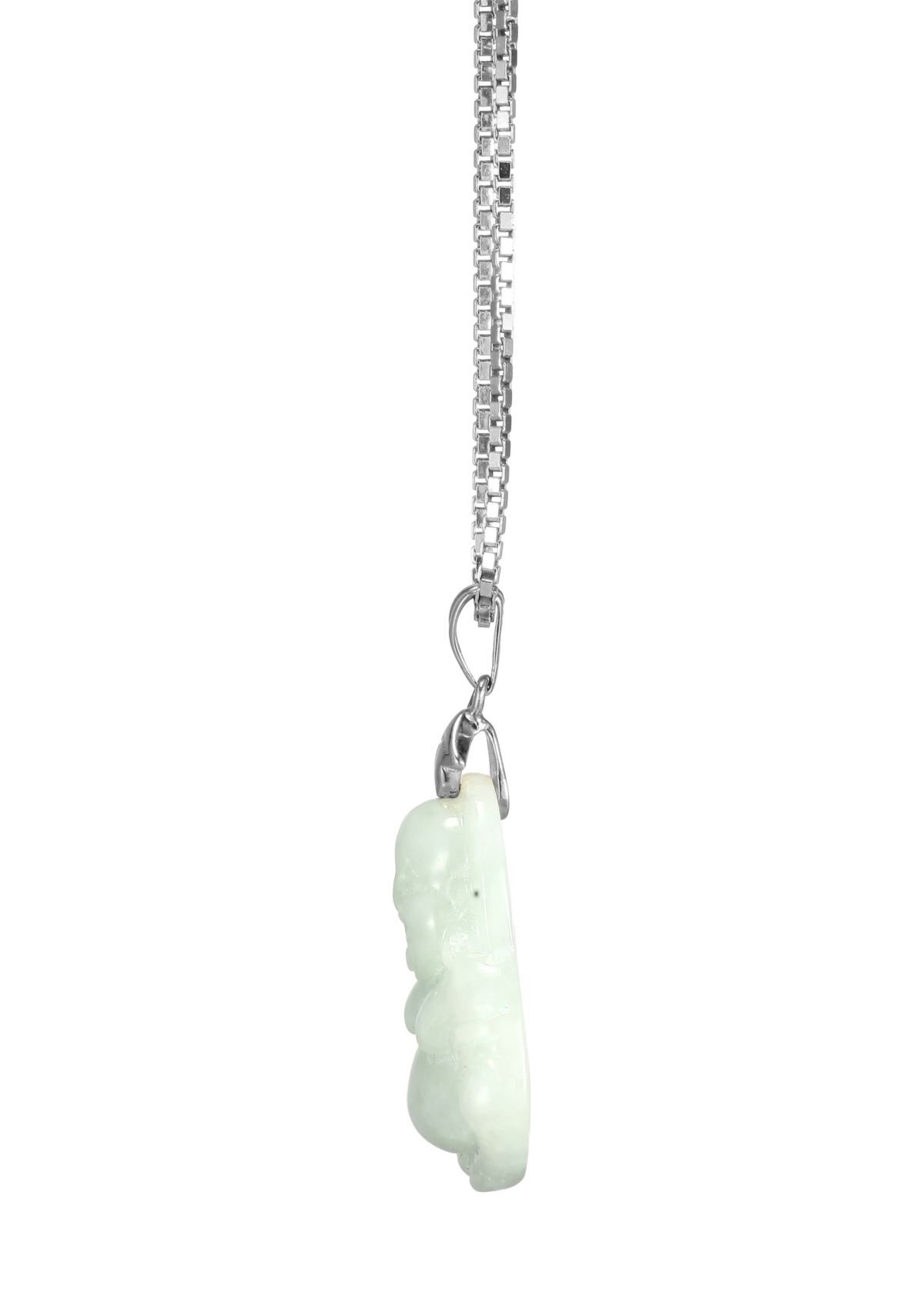 Green Jade Buddha Pendant Necklace in Sterling Silver