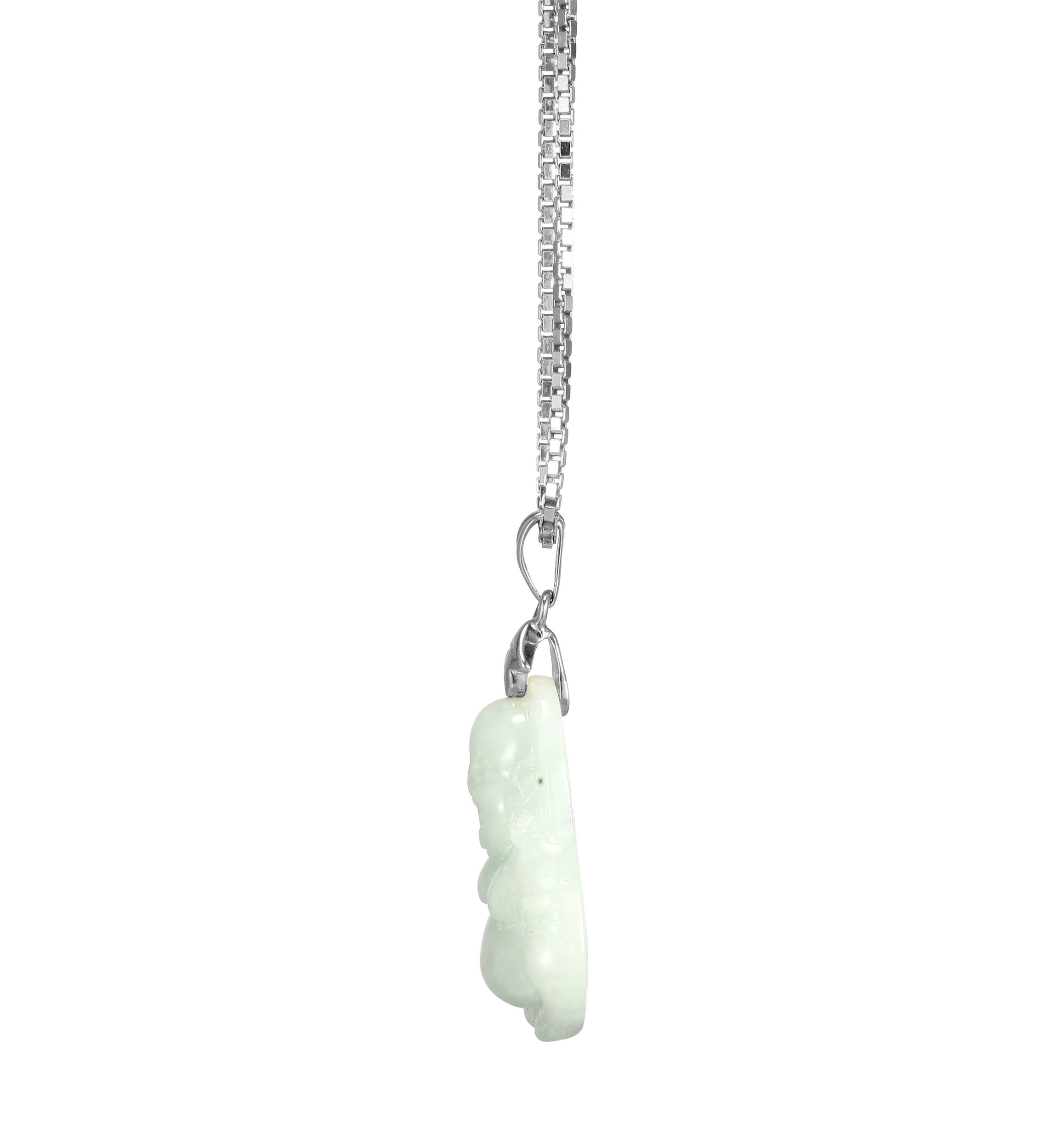 Green Jade Buddha Pendant Necklace in Sterling Silver