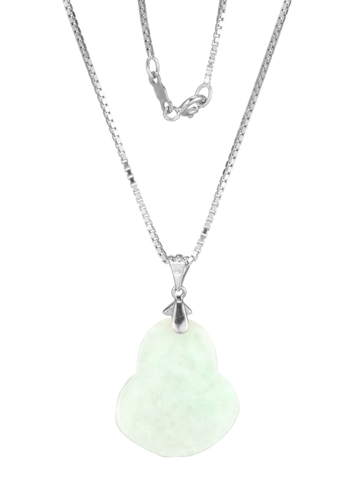 Green Jade Buddha Pendant Necklace in Sterling Silver