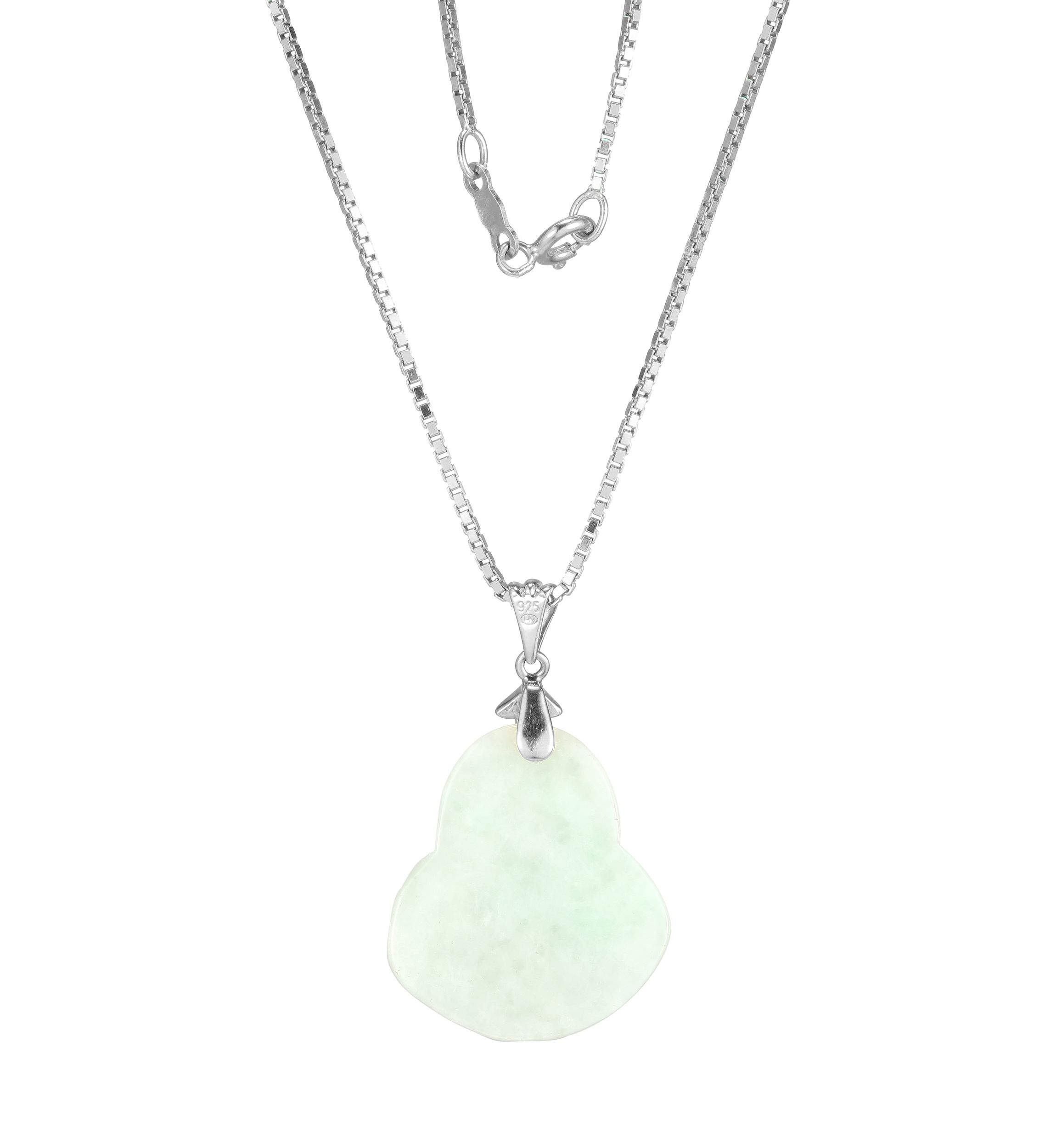 Green Jade Buddha Pendant Necklace in Sterling Silver