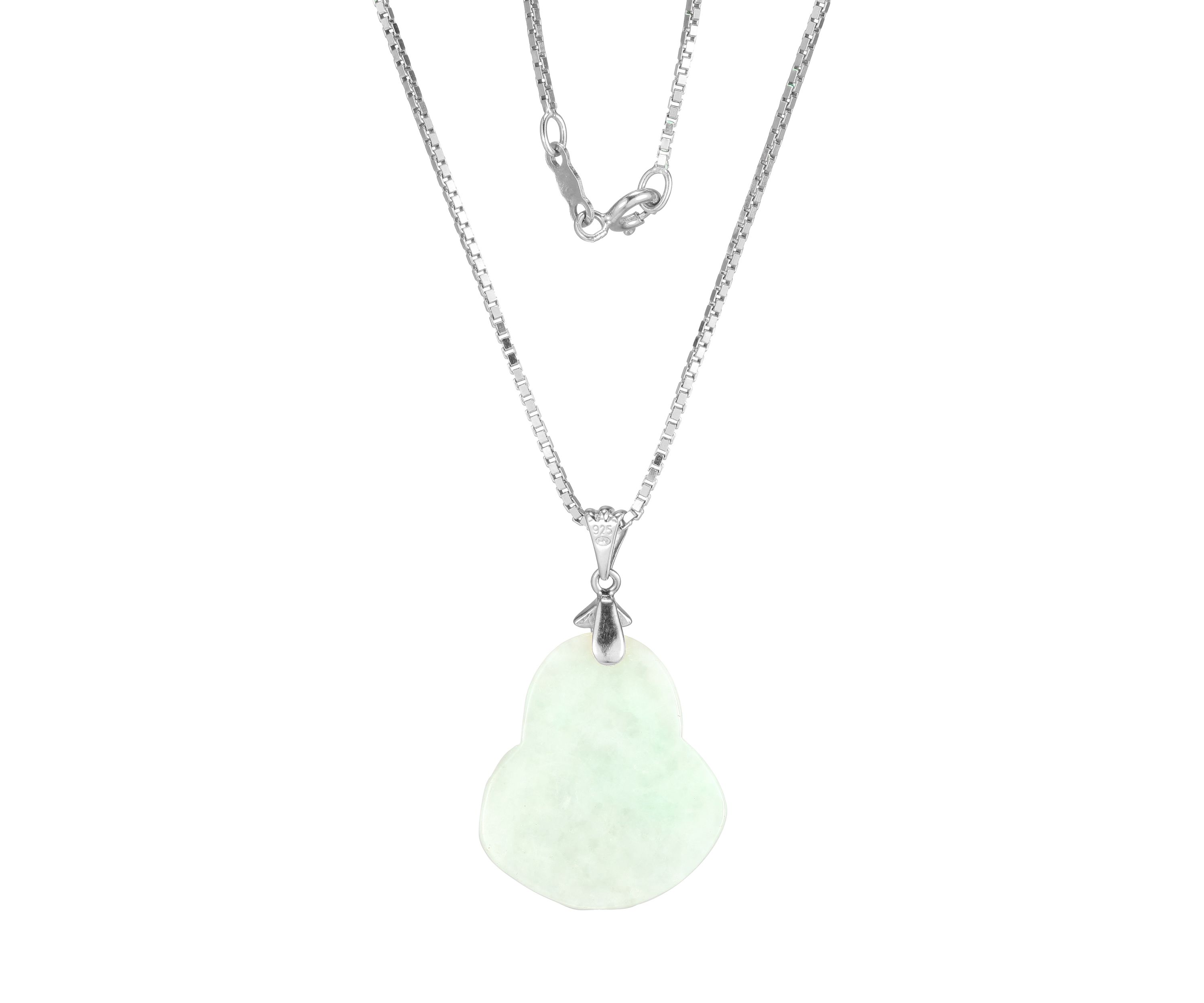 Green Jade Buddha Pendant Necklace in Sterling Silver