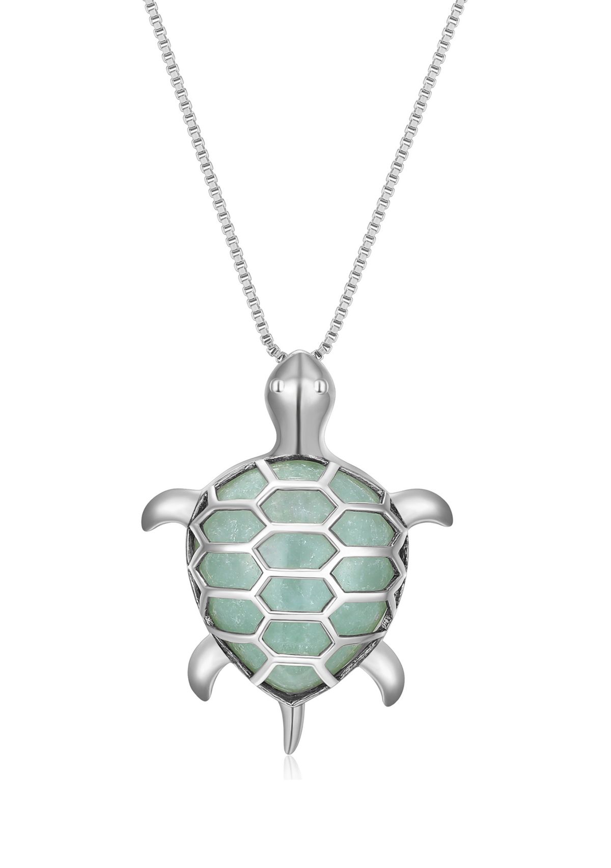 Genuine Jade Turtle Pendant Necklace In Rhodium Plated Sterling Silver