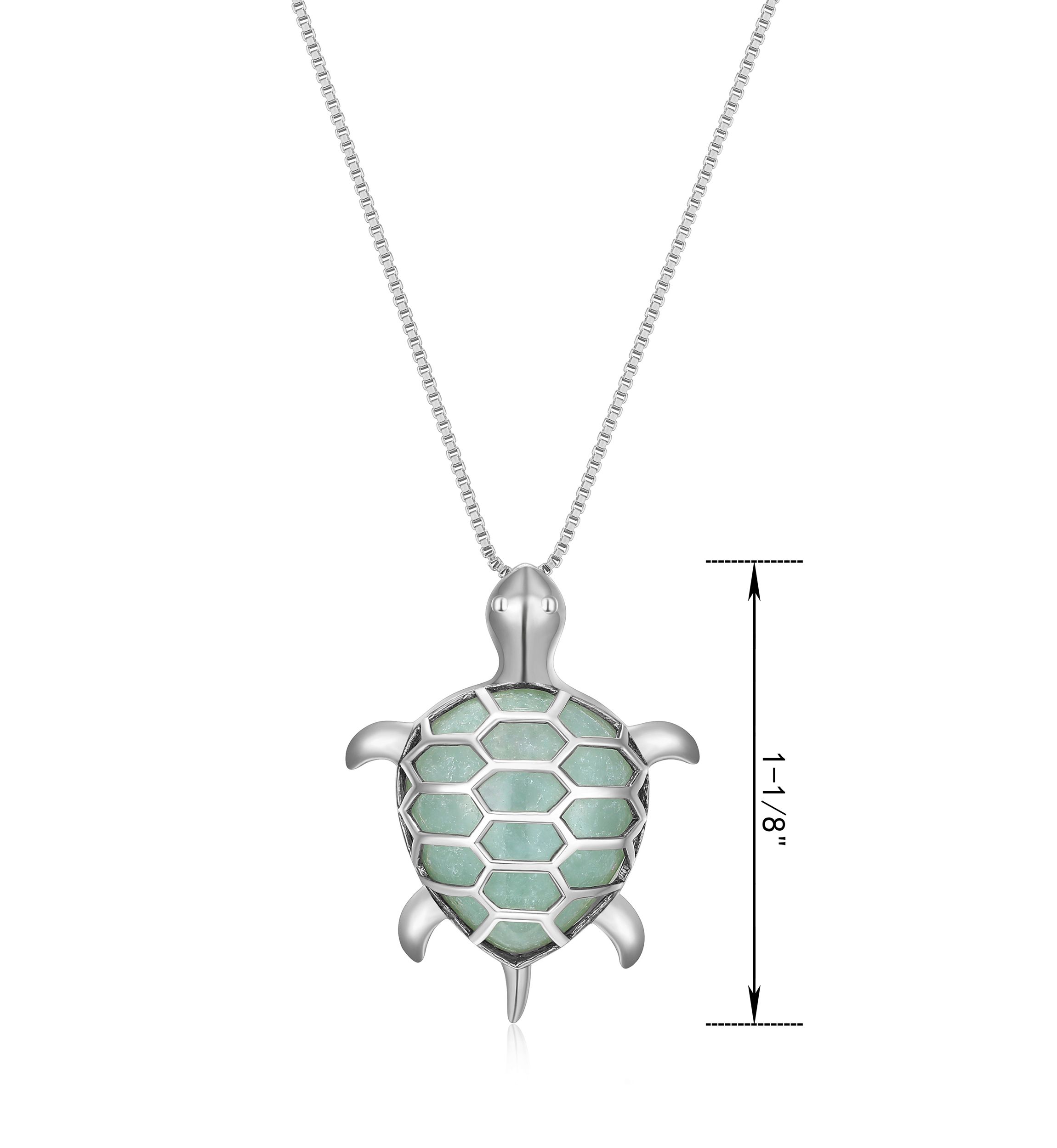 Genuine Jade Turtle Pendant Necklace In Rhodium Plated Sterling Silver