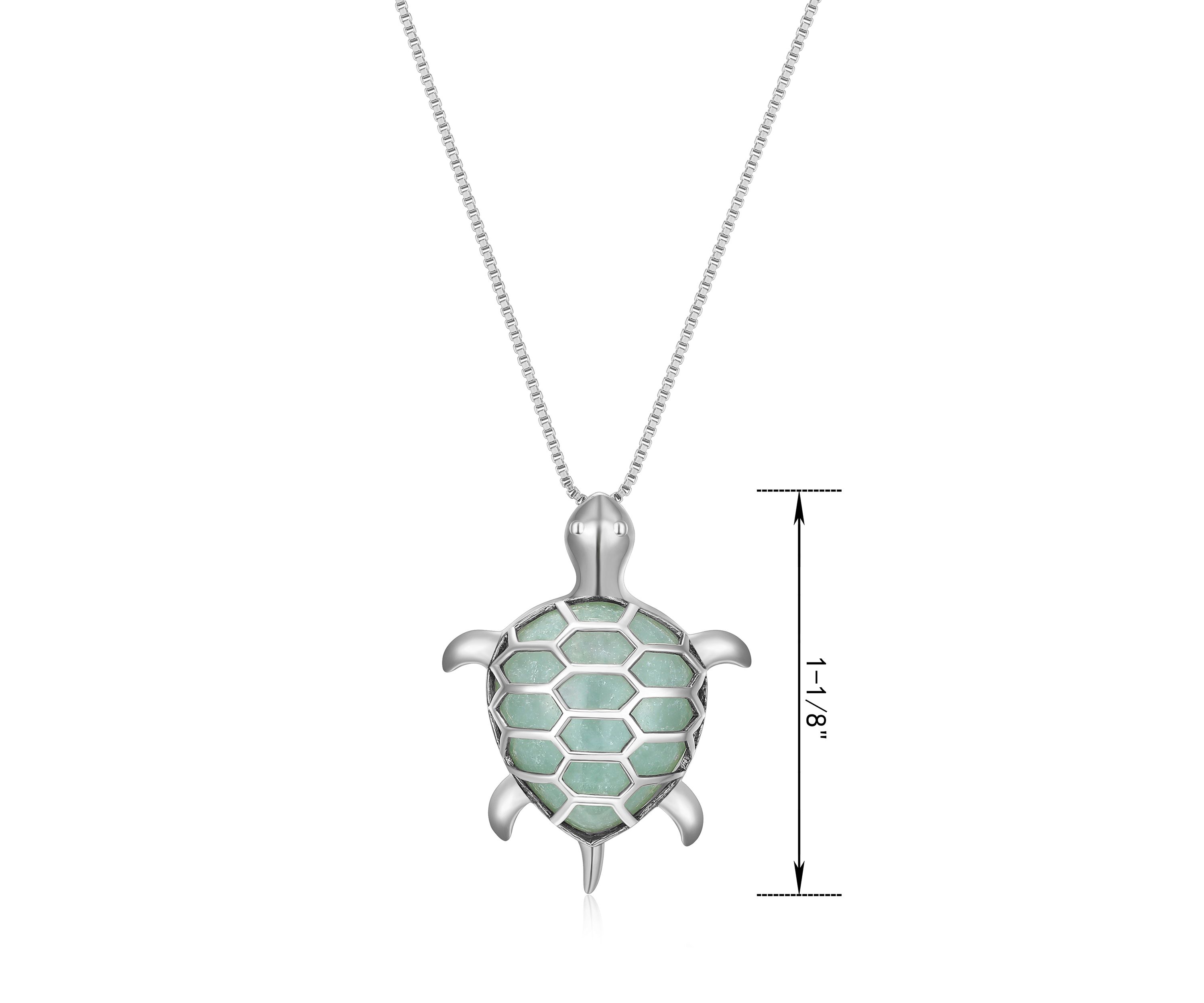 Genuine Jade Turtle Pendant Necklace In Rhodium Plated Sterling Silver