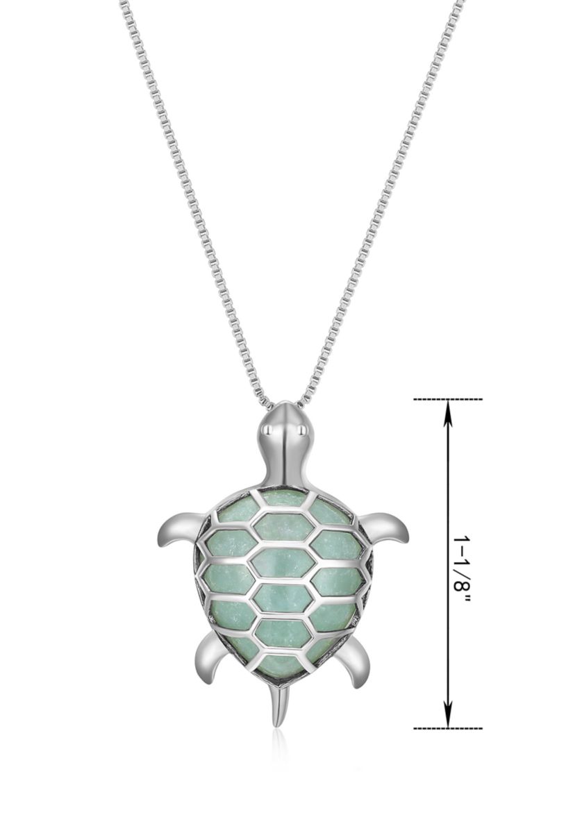 Genuine Jade Turtle Pendant Necklace In Rhodium Plated Sterling Silver