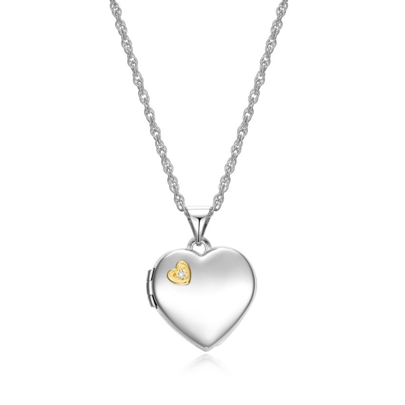 Diamond Accent Heart Locket in Two-Tone Sterling Silver with 18" Rope Chain