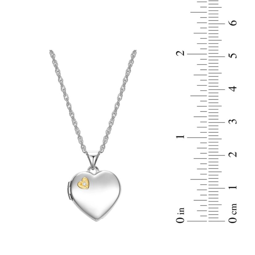 Diamond Accent Heart Locket in Two-Tone Sterling Silver with 18" Rope Chain