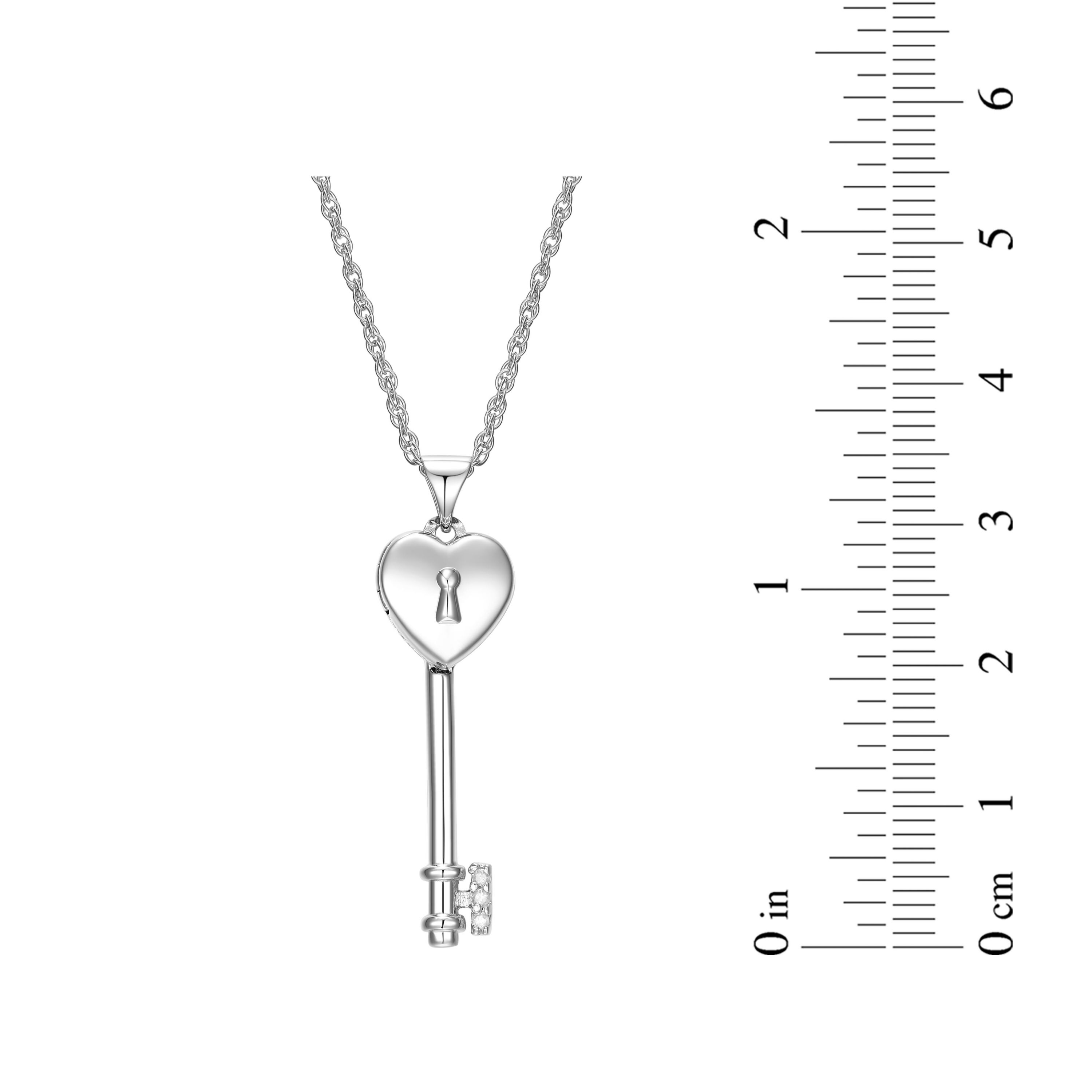 Diamond Accent Heart Key Locket Pendant in Rhodium Plated Sterling Silver with 18" Rope Chain