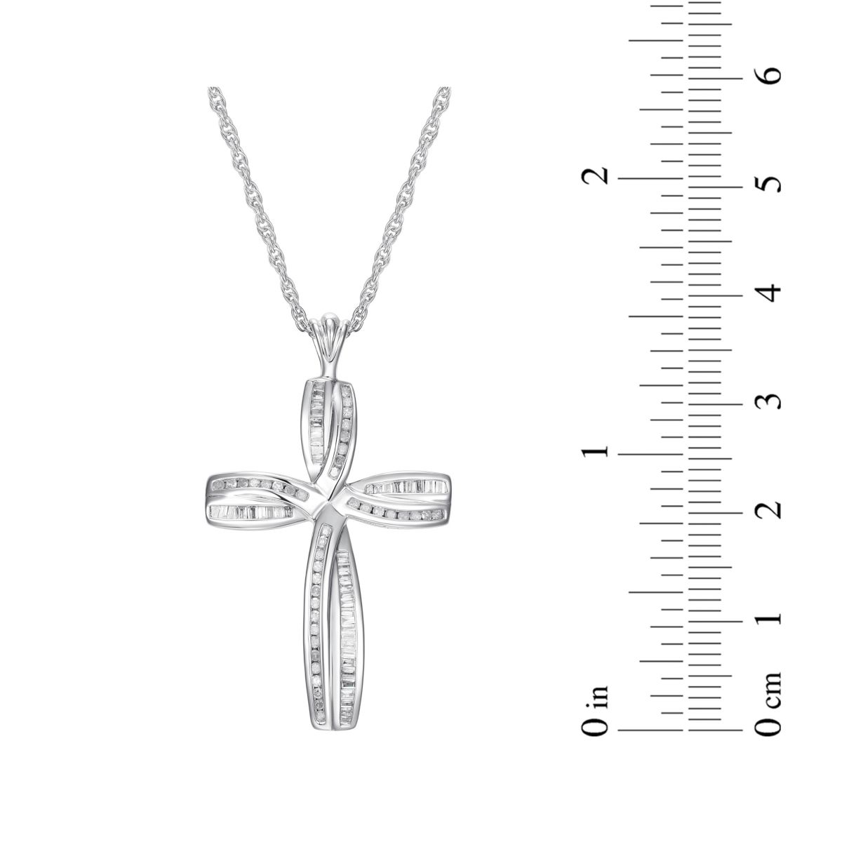 1/2 cttw Diamond Cross Pendant in Rhodium Plated Sterling Silver with 18" Rope Chain