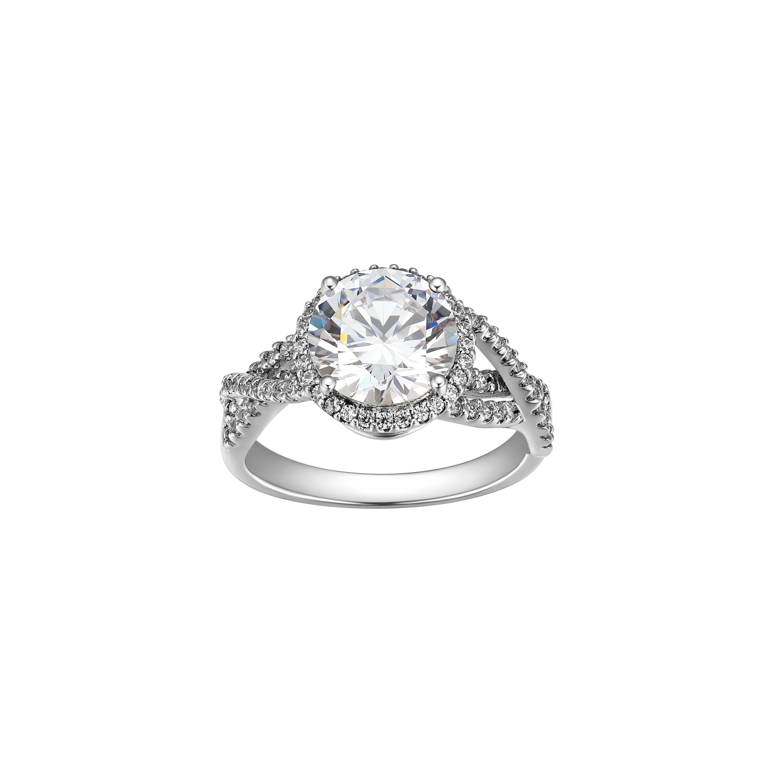 Rhodium Plated Sterling Silver Moissanite Ring
